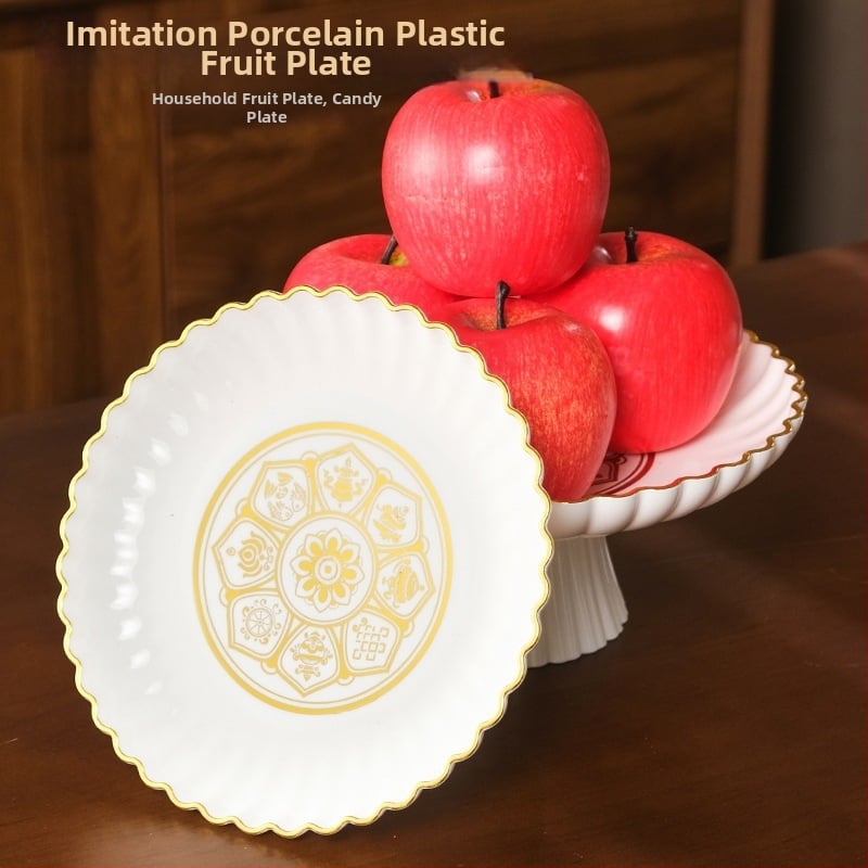 Plastmasas trauks augļiem un konfektēm ar kontūru uz mala, ķīniešu stilā, mājas lietošanai, ziedojums Budai un Bagātības Dievam