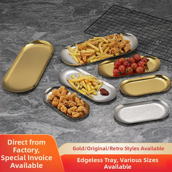 Nerūsējošā tērauda nordiskā stila servēšanas trauks ar neregulāras ovālas formas, piemērots viesnīcām, maltītei un tējai, mikroviļņu drošs