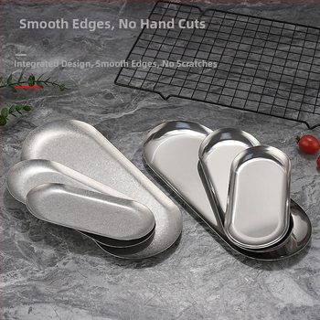 Nerūsējošā tērauda nordiskā stila servēšanas trauks ar neregulāras ovālas formas, piemērots viesnīcām, maltītei un tējai, mikroviļņu drošs
