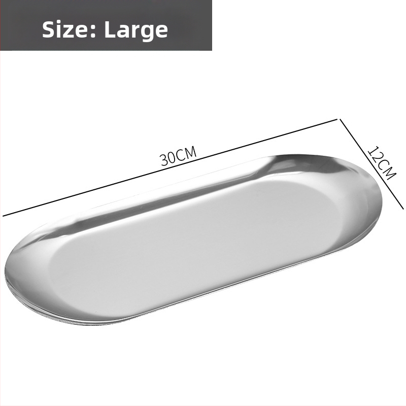Nerūsējošā tērauda nordiskā stila servēšanas trauks ar neregulāras ovālas formas, piemērots viesnīcām, maltītei un tējai, mikroviļņu drošs
