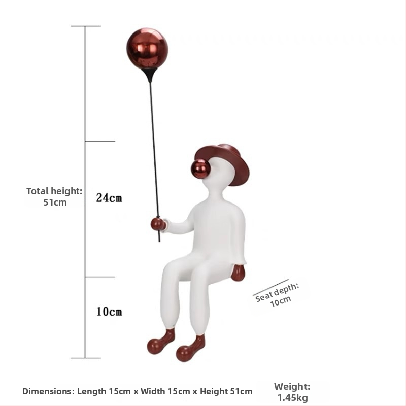 Sēdoša sveķu skulptūra: puišelis tur balonus un pūš burbuļus, vienkāršs un mūsdienīgs stils; Materiāls: sveķi + nerūsējošais tērauds; Amats: Cits; Dāvana: Personas dāvana