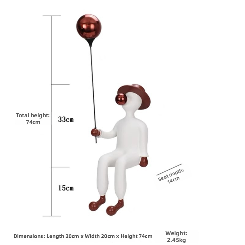 Sēdoša sveķu skulptūra: puišelis tur balonus un pūš burbuļus, vienkāršs un mūsdienīgs stils; Materiāls: sveķi + nerūsējošais tērauds; Amats: Cits; Dāvana: Personas dāvana