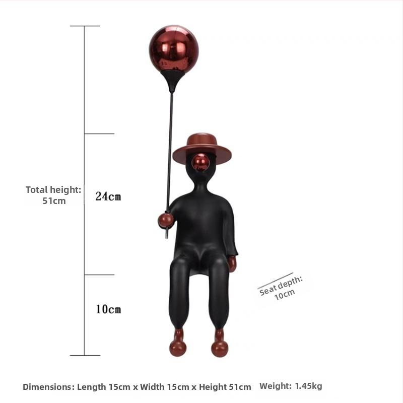 Sēdoša sveķu skulptūra: puišelis tur balonus un pūš burbuļus, vienkāršs un mūsdienīgs stils; Materiāls: sveķi + nerūsējošais tērauds; Amats: Cits; Dāvana: Personas dāvana
