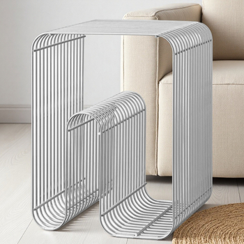 Metāla sānu galdiņš Nordic stilā ar 1 atvilktiņu, no oglekļa tērauda, pārklāts ar izturīgu krāsu, modeļa 14054