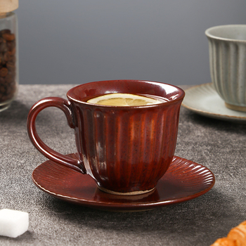 Keramiskas kafijas krūzes un šķīvji komplekts, japāņu stila, ar drukātu logotipu, iespējama personalizācija