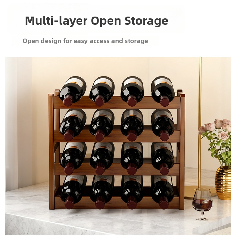 Koka vīna displeja statīvs mājām, bez urbšanas uzstādīšana, Jauns ķīniešu stils, svars 900 g