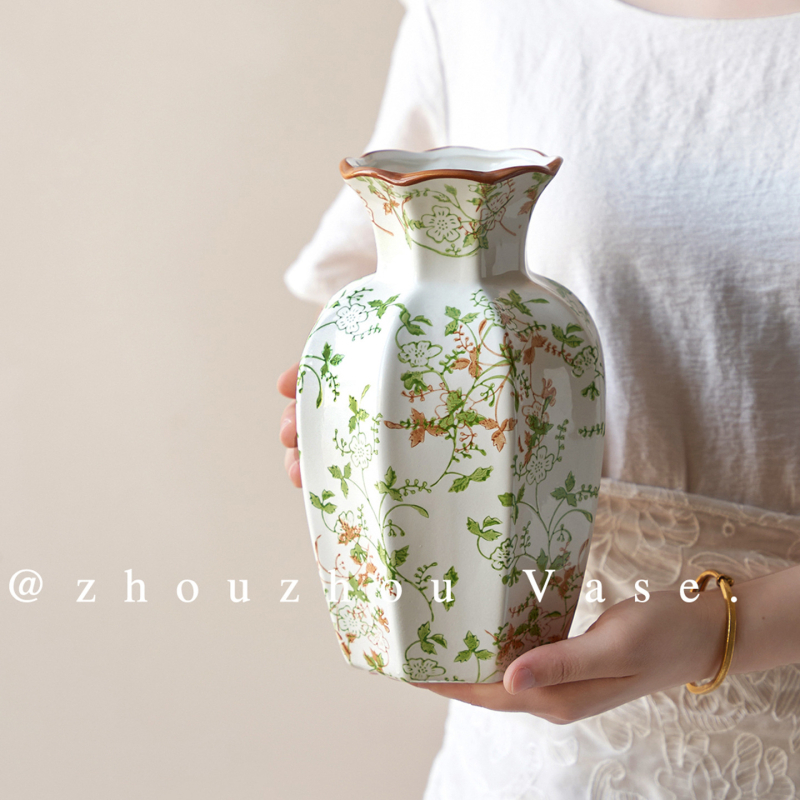 Aštuonkampė keraminė vaza, pastoralinis stilius svetainei