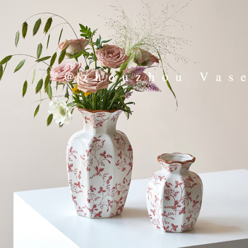 Aštuonkampė keraminė vaza, pastoralinis stilius svetainei