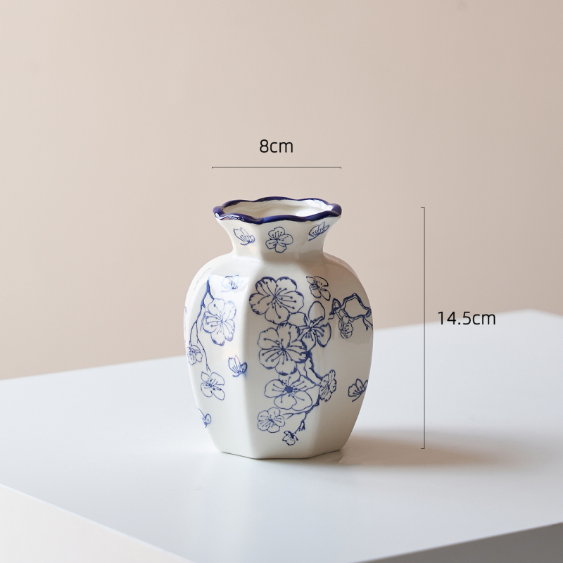 Aštuonkampė keraminė vaza, pastoralinis stilius svetainei