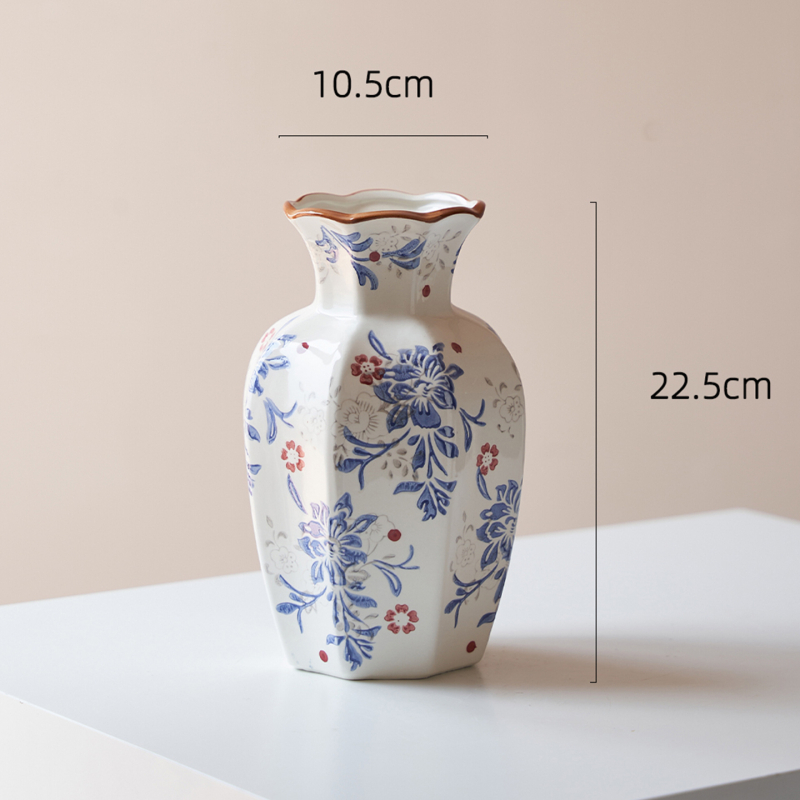 Aštuonkampė keraminė vaza, pastoralinis stilius svetainei