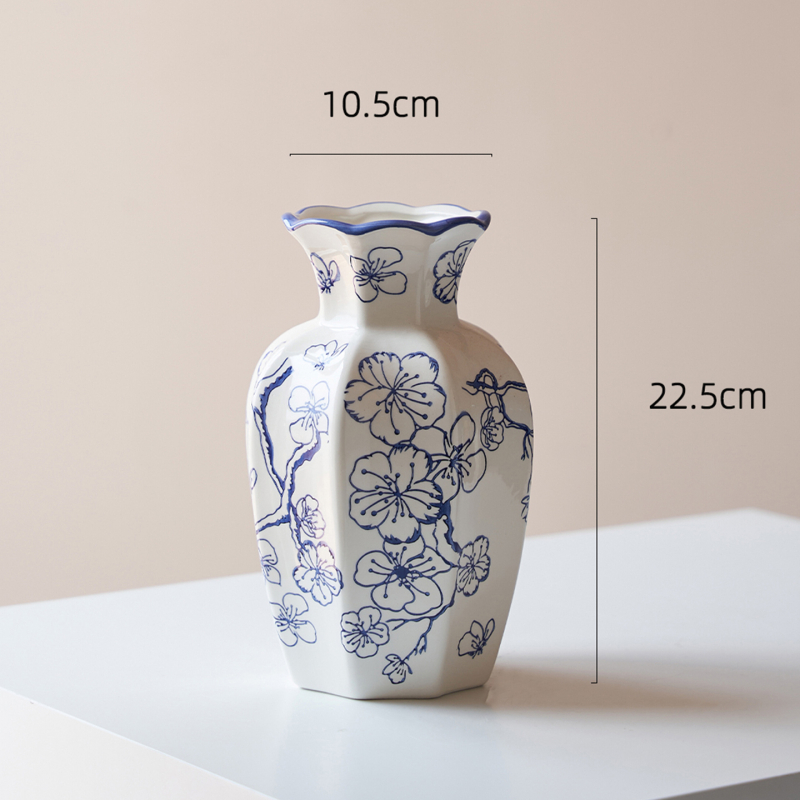 Aštuonkampė keraminė vaza, pastoralinis stilius svetainei