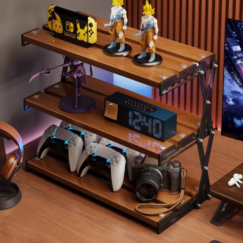 Datorgalda uzglabāšanas plaukts, saliekams kafijas krūžu turētājs, daudzslāņu galda organizētājs, moderns vienkāršības stils, oglekļa tērauds + koks, modelis 2303059429383832576