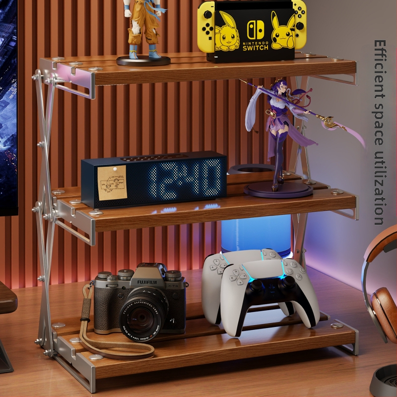 Stolový regál na skladovanie, skladací držiak na šálky kávy, viacposchodový organizér na stôl, moderný minimalistický štýl, uhlíková oceľ + drevo, model 2303059429383832576