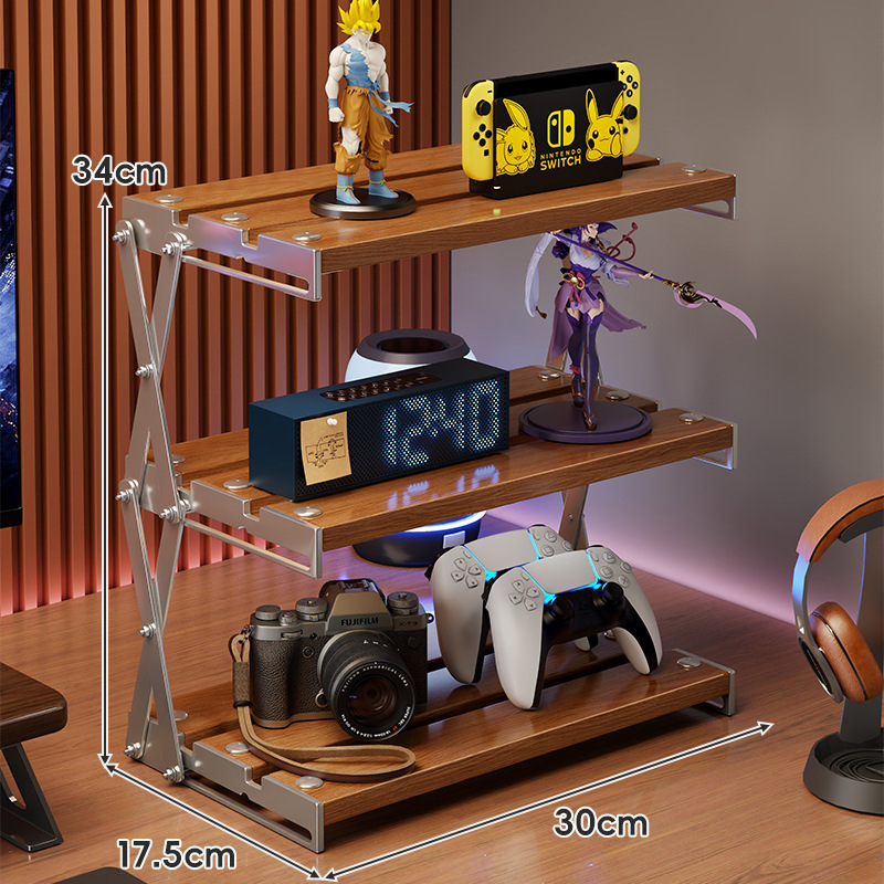 Datorgalda uzglabāšanas plaukts, saliekams kafijas krūžu turētājs, daudzslāņu galda organizētājs, moderns vienkāršības stils, oglekļa tērauds + koks, modelis 2303059429383832576