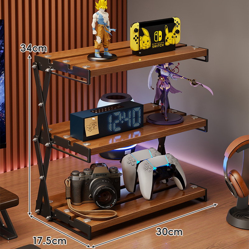 Datorgalda uzglabāšanas plaukts, saliekams kafijas krūžu turētājs, daudzslāņu galda organizētājs, moderns vienkāršības stils, oglekļa tērauds + koks, modelis 2303059429383832576