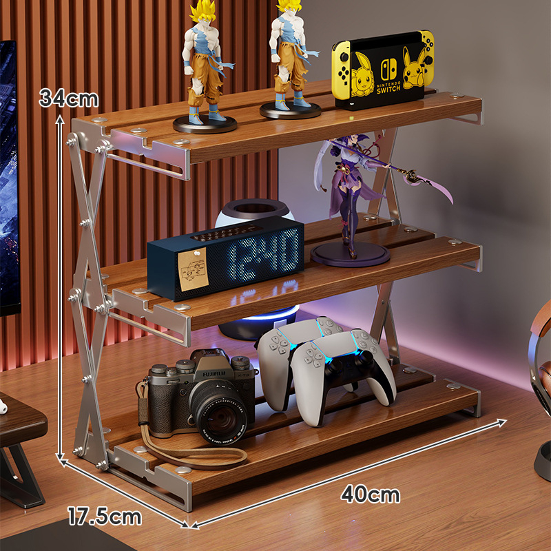 Datorgalda uzglabāšanas plaukts, saliekams kafijas krūžu turētājs, daudzslāņu galda organizētājs, moderns vienkāršības stils, oglekļa tērauds + koks, modelis 2303059429383832576