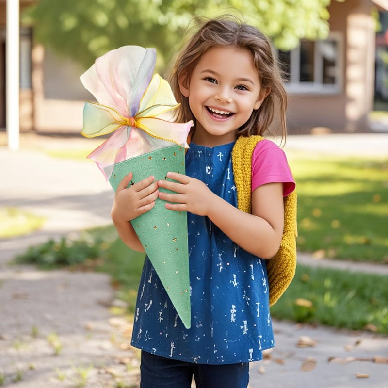 Plaukų juosta su ledų konuso formos kaspinu, rankų darbo audinio aksesuaras vaikams 3-6 metų