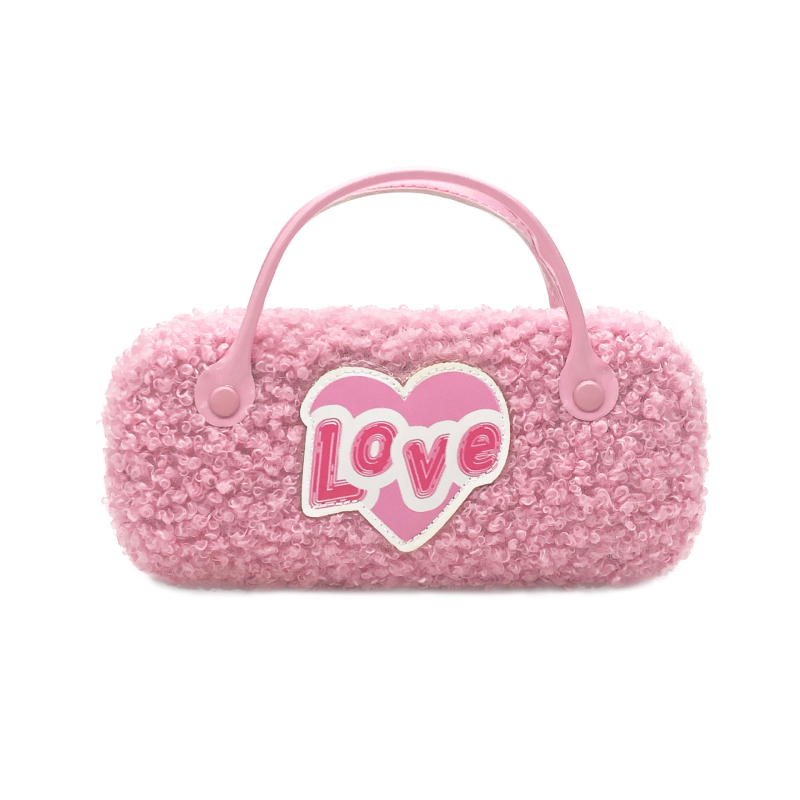 Vaikų pliušinis akinų dėklas su katės motyvu — audinys, siuvinėjimas, animacinis gyvūnų dizainas, pritaikomas