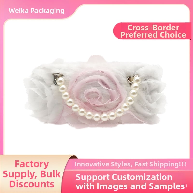 Vaikų papuošalų rankinė su perlų siuvinėjimu ir gėlių dizainu – audinys, siuvinėjimas, gyvūnų motyvas, logotipo spauda, Weika