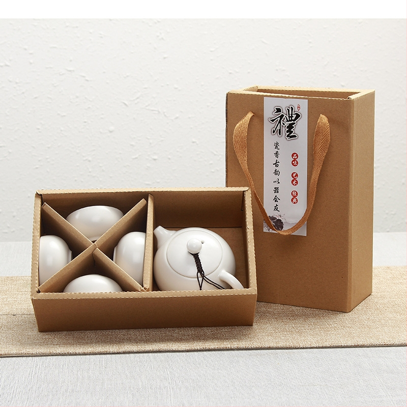 Ding kiln Kung Fu tēja komplekts, keramika, 1 tējkanna un 4 krūzes, logotipa druka