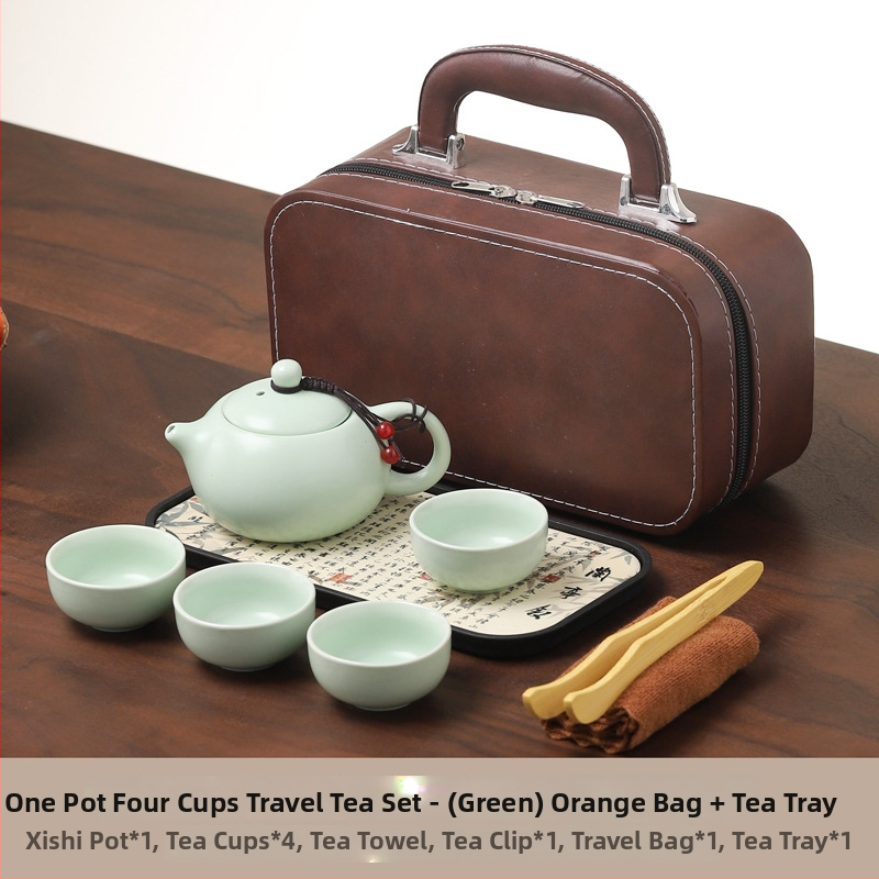 Ding kiln Kung Fu tēja komplekts, keramika, 1 tējkanna un 4 krūzes, logotipa druka