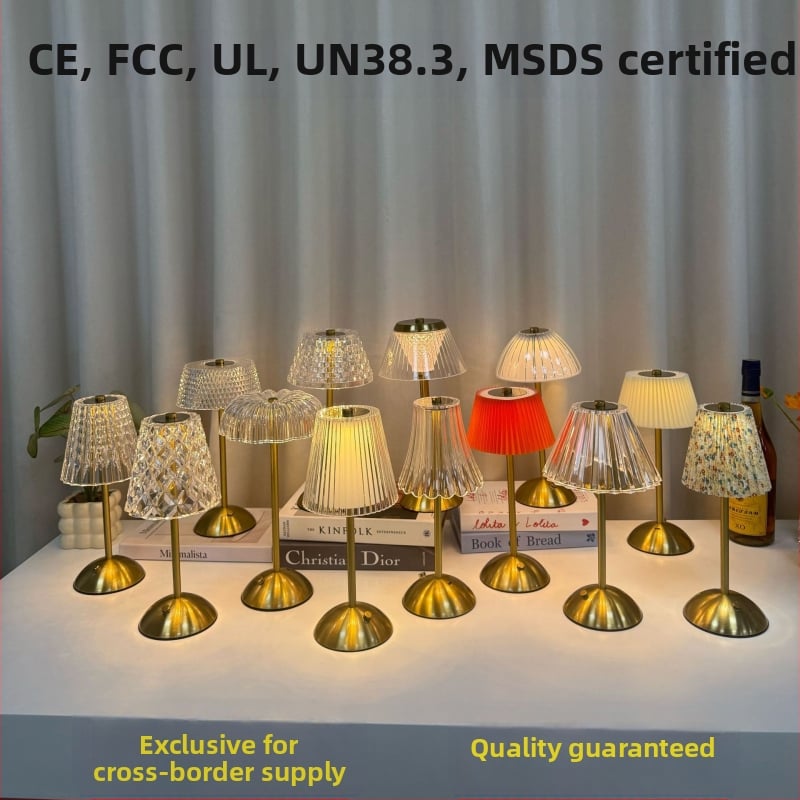 Krištolinė stalų lempa su prisilietimo USB įkrovimu, metalo pagrindas, atmosferinis apšvietimas