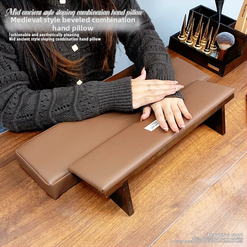 Ādas manikīra rokas spilvens, uzlabots, slīpuma dizains, pretslīdēšanas paliktnis, rokas atbalsts