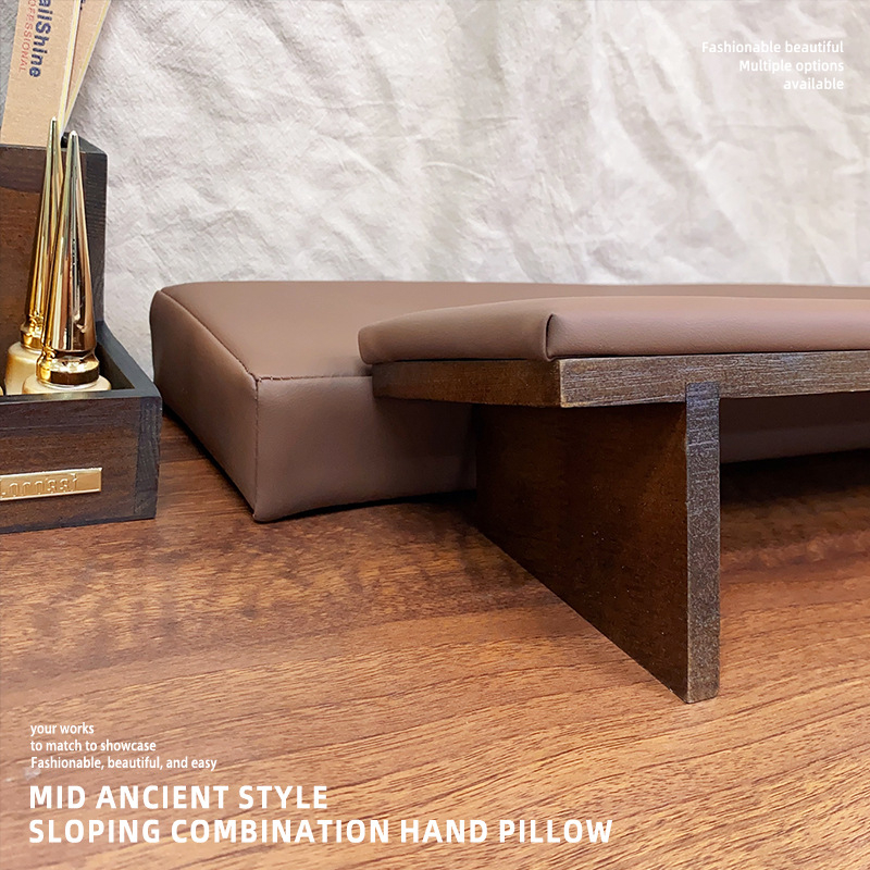 Ādas manikīra rokas spilvens, uzlabots, slīpuma dizains, pretslīdēšanas paliktnis, rokas atbalsts