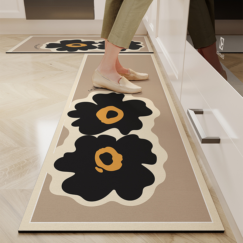 Set covorașe de podea pentru bucătărie din lut diatom – absorbant, anti-derapant, impermeabil, rezistent la ulei, lavabil, cu model floral