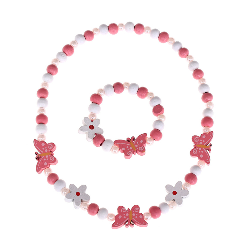 Set dječje ogrlice i narukvice od drvenih perli, cartoon stil • oslikana površina • kuglični lanac • oblik: dijete/životinja/zodijak