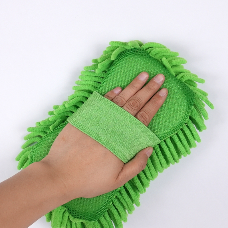 Automobilių valymo kempinė ir chenille rankšluostis — sugeria vandenį; medžiaga: kempinė + chenille; pluošto technologija: blended yarn; svoris: 55 g / 85 g; funkcija: automobilių valymas