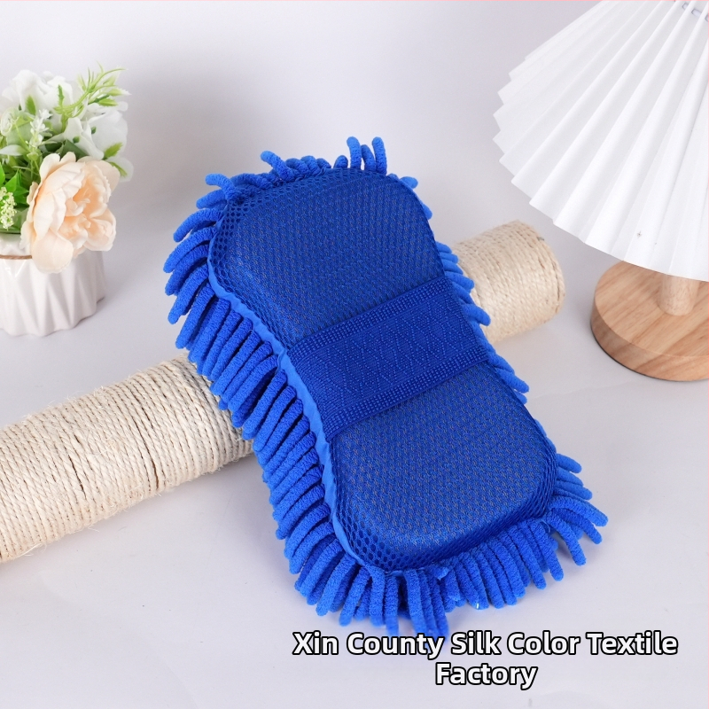 Automobilių valymo kempinė ir chenille rankšluostis — sugeria vandenį; medžiaga: kempinė + chenille; pluošto technologija: blended yarn; svoris: 55 g / 85 g; funkcija: automobilių valymas