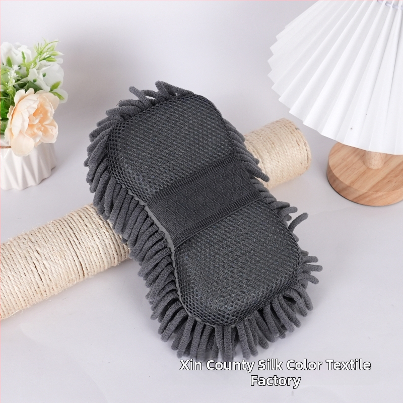 Automobilių valymo kempinė ir chenille rankšluostis — sugeria vandenį; medžiaga: kempinė + chenille; pluošto technologija: blended yarn; svoris: 55 g / 85 g; funkcija: automobilių valymas