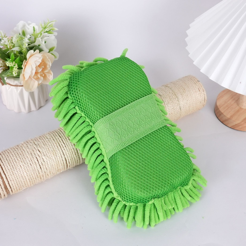 Automobilių valymo kempinė ir chenille rankšluostis — sugeria vandenį; medžiaga: kempinė + chenille; pluošto technologija: blended yarn; svoris: 55 g / 85 g; funkcija: automobilių valymas