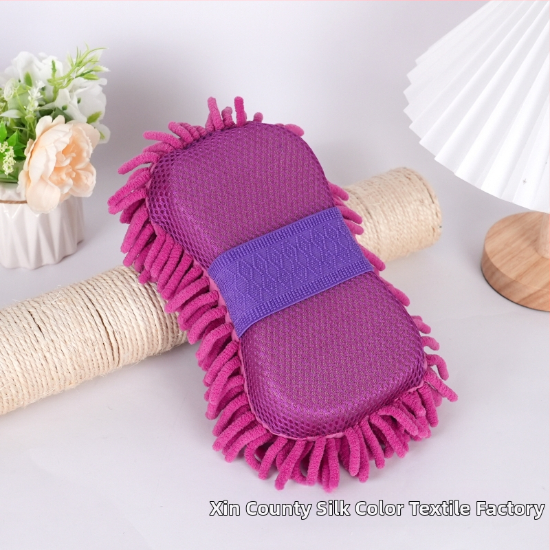 Automobilių valymo kempinė ir chenille rankšluostis — sugeria vandenį; medžiaga: kempinė + chenille; pluošto technologija: blended yarn; svoris: 55 g / 85 g; funkcija: automobilių valymas