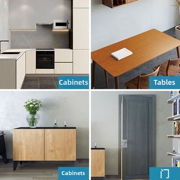 Pašlīmējoša koka raksta tapete mēbelēm renovācijai — ūdensizturīga, piemērota durvīm, garderobēm un plauktiem, moderns minimālisma stils