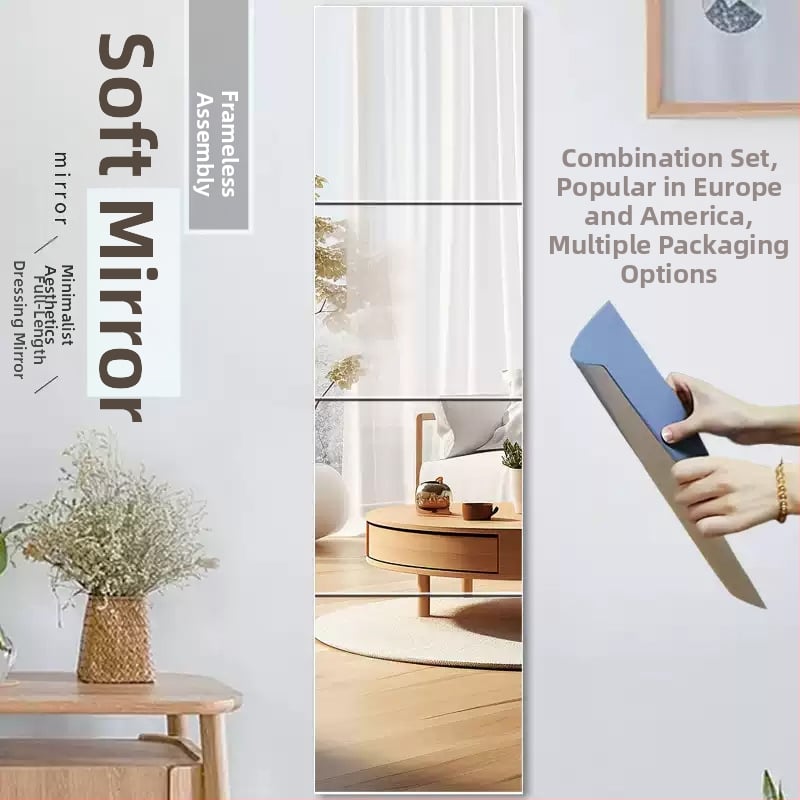 Savarankiškai lipdomas sieninis veidrodis, minimalistinis geometrinis abstraktus raštas, medžiaga: akrilas PS, 1 vnt.