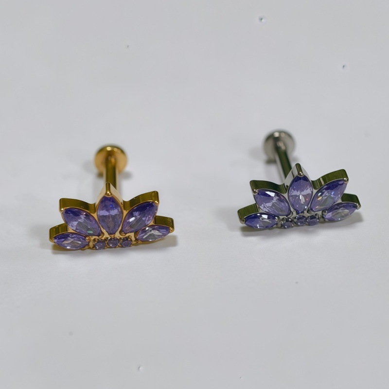 Piercing za usne od titanijske legure sa cirkonijem, geometrijski oblik, ugrađeni cirkonij, unisex stil