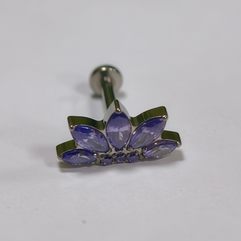 Piercing za usne od titanijske legure sa cirkonijem, geometrijski oblik, ugrađeni cirkonij, unisex stil