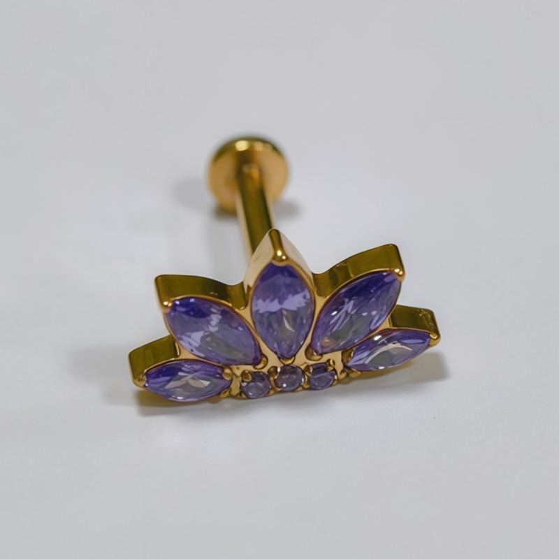 Piercing za usne od titanijske legure sa cirkonijem, geometrijski oblik, ugrađeni cirkonij, unisex stil