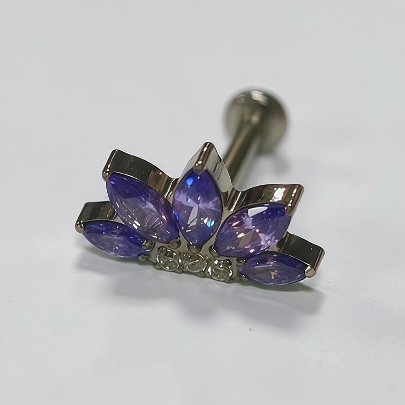 Piercing za usne od titanijske legure sa cirkonijem, geometrijski oblik, ugrađeni cirkonij, unisex stil