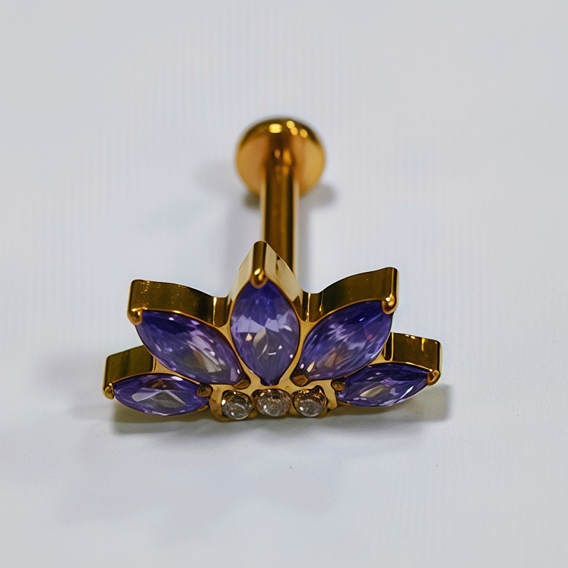 Piercing za usne od titanijske legure sa cirkonijem, geometrijski oblik, ugrađeni cirkonij, unisex stil