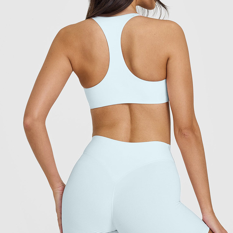 Sportski grudnjak za visoku intenzitetu, stražnji dio u obliku I, fiksirane dvostruke naramenice, glavni materijal: 75% najlon, 25% spandex; podstava: spandex 25%.