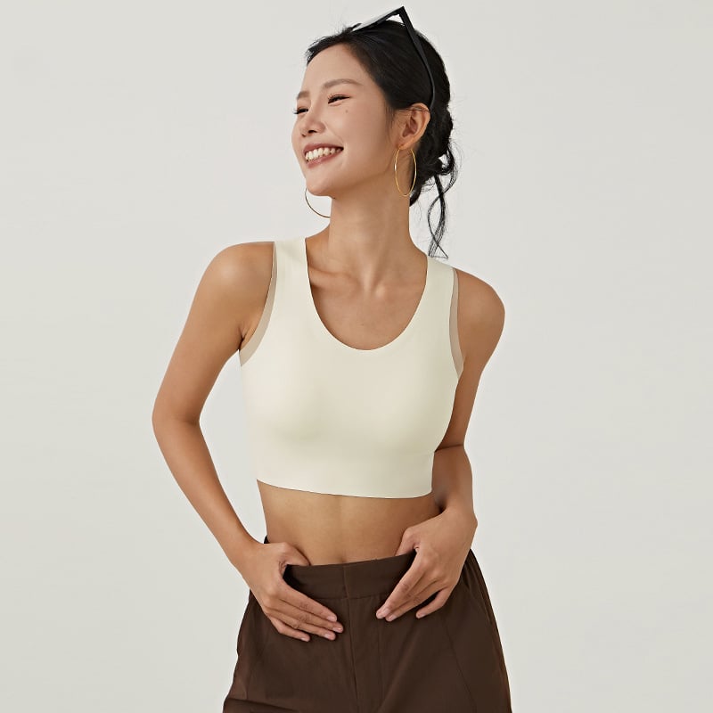 Αθλητικό τοπ χωρίς ραφές με επένδυση στήθους, Aofinico — βασικό ύφασμα νάιλον, πλήρης κάλυψη στήθους, λεπτή διαμορφωμένη επένδυση, σταθερές διπλές ιμάνες