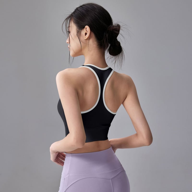Αθλητικό τοπ χωρίς ραφές με επένδυση στήθους, Aofinico — βασικό ύφασμα νάιλον, πλήρης κάλυψη στήθους, λεπτή διαμορφωμένη επένδυση, σταθερές διπλές ιμάνες