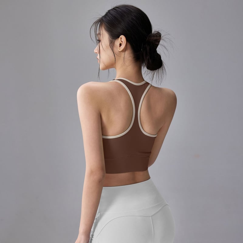 Αθλητικό τοπ χωρίς ραφές με επένδυση στήθους, Aofinico — βασικό ύφασμα νάιλον, πλήρης κάλυψη στήθους, λεπτή διαμορφωμένη επένδυση, σταθερές διπλές ιμάνες