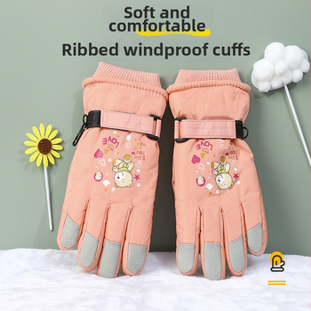 Bērnu ziemas slēpošanas cimdi – karikatūras stils, reljefas, silti, kokvilna, unisex