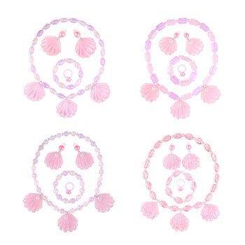 Shell mermaid karoliai ir auskarų komplektas vaikams, plastiko/resino papuošalai, amžius 3–10 m., 2023 m. vasara