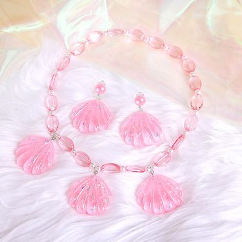 Shell mermaid karoliai ir auskarų komplektas vaikams, plastiko/resino papuošalai, amžius 3–10 m., 2023 m. vasara