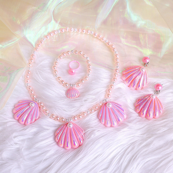 Shell mermaid karoliai ir auskarų komplektas vaikams, plastiko/resino papuošalai, amžius 3–10 m., 2023 m. vasara